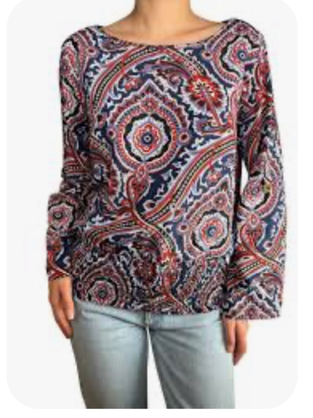 Michael Kors Navy Multicolor Paisley Long-Sleeve Top